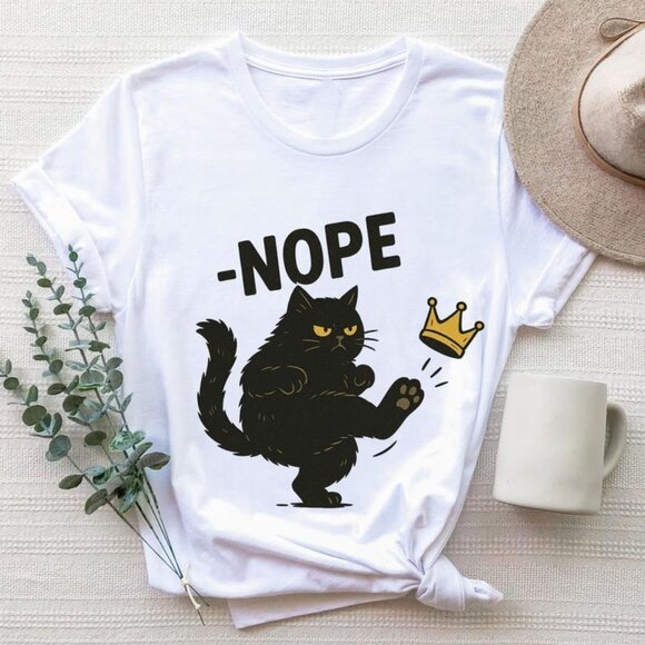 Funny Nope Cat T-Shirt, Funny Cat Tee - Picture 1 of 3